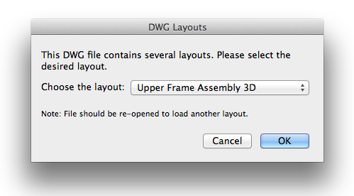 DWG layouts dialog